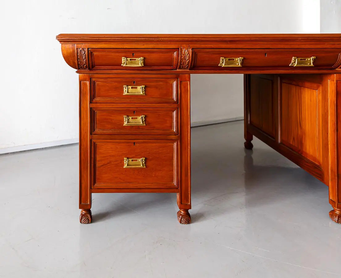 Antique Desks - British Colonial Teakwood Bow Fronted Desk - The Past Perfect Collection - Singapore