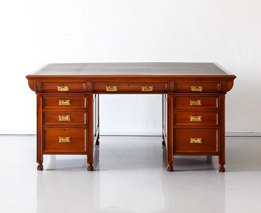 Antique Desks - British Colonial Teakwood Bow Fronted Desk - The Past Perfect Collection - Singapore