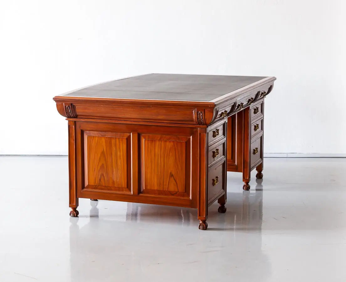 Antique Desks - British Colonial Teakwood Bow Fronted Desk - The Past Perfect Collection - Singapore