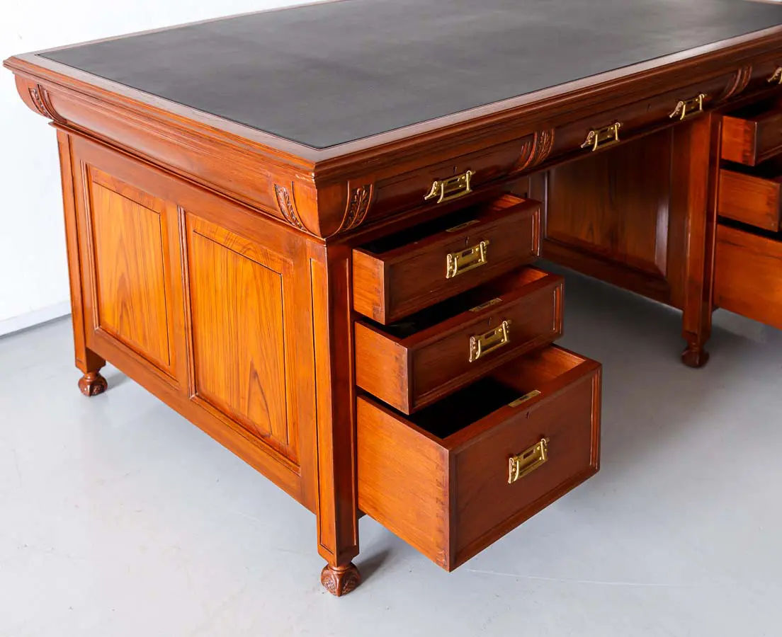 Antique Desks - British Colonial Teakwood Bow Fronted Desk - The Past Perfect Collection - Singapore