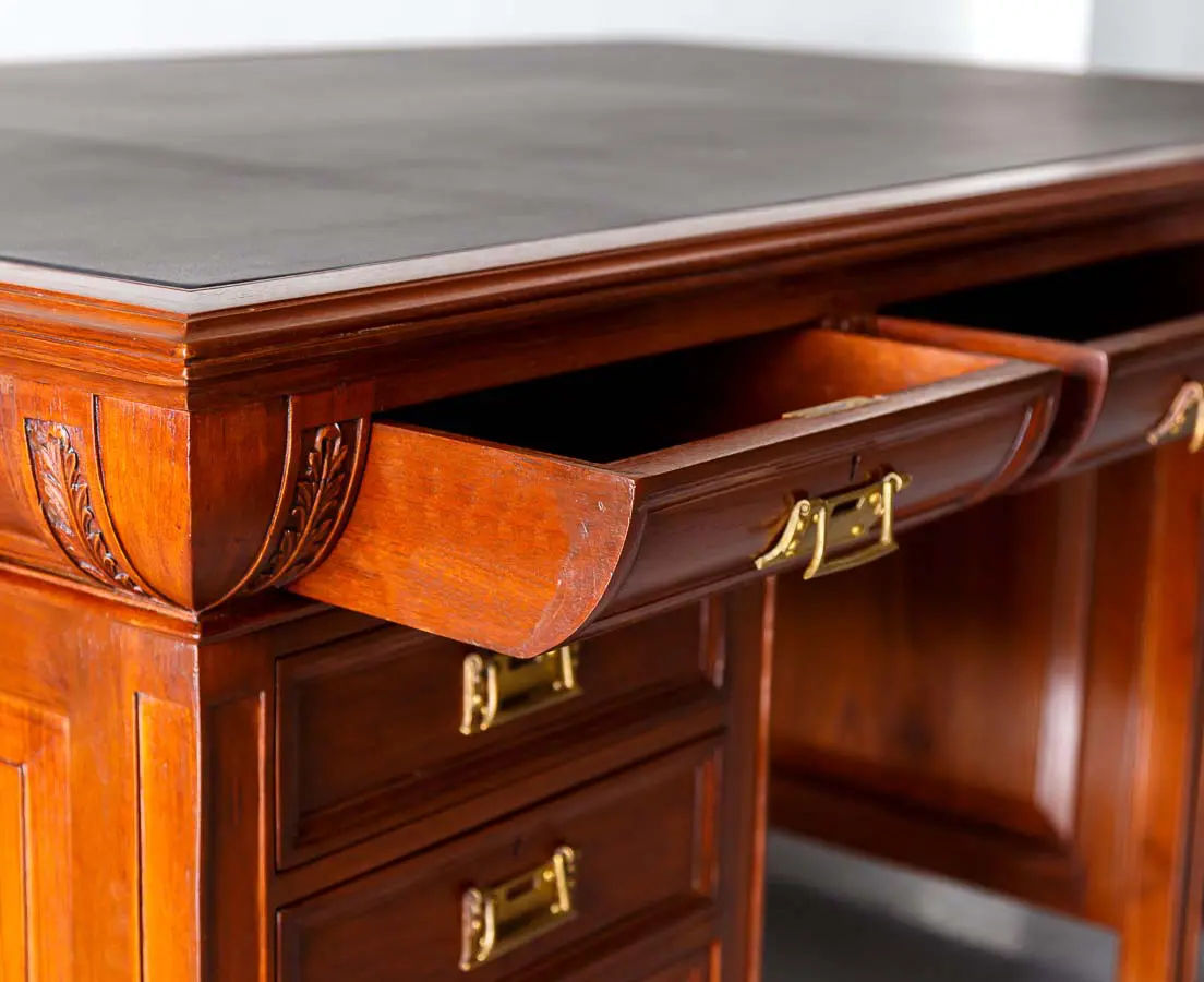 Antique Desks - British Colonial Teakwood Bow Fronted Desk - The Past Perfect Collection - Singapore