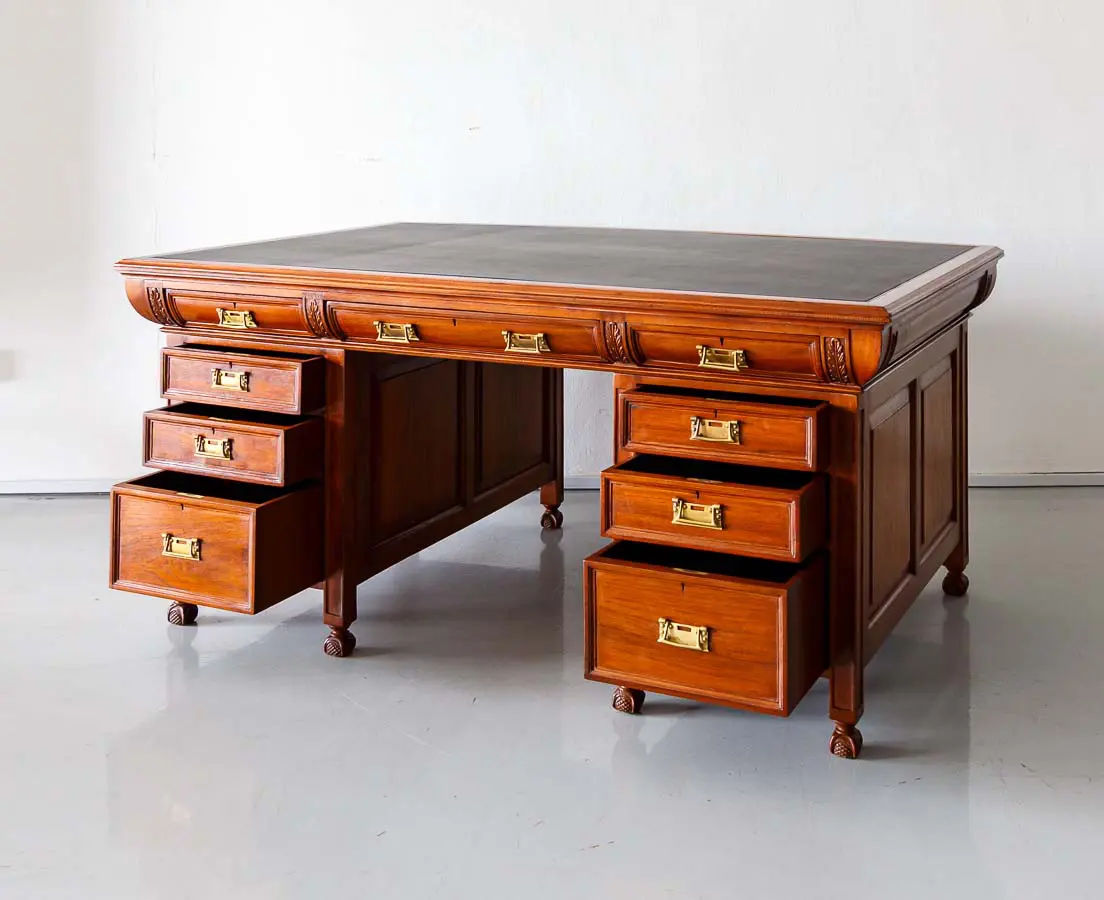Antique Desks - British Colonial Teakwood Bow Fronted Desk - The Past Perfect Collection - Singapore