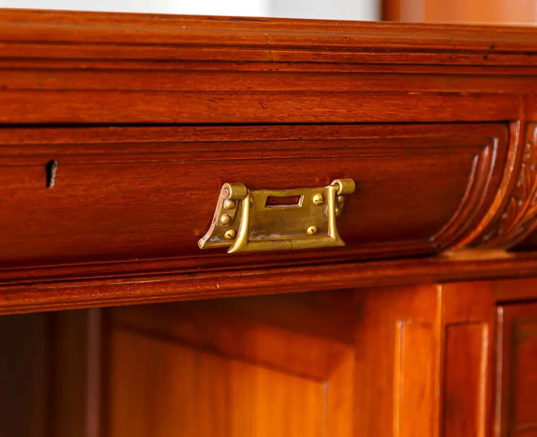 Antique Desks - British Colonial Teakwood Bow Fronted Desk - The Past Perfect Collection - Singapore