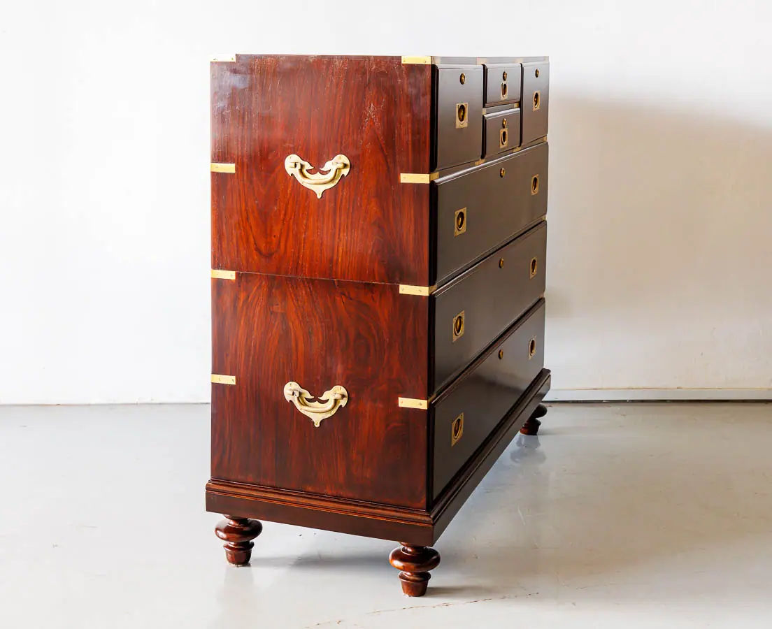 Antique Chests of Drawers - British Colonial Rosewood Campaign Chest of Drawers - The Past Perfect Collection