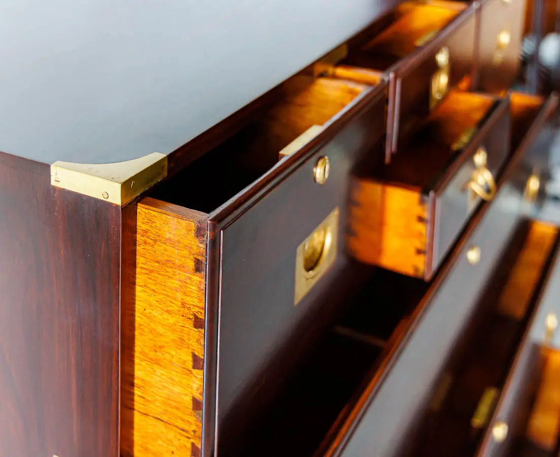 Antique Chests of Drawers - British Colonial Rosewood Campaign Chest of Drawers - The Past Perfect Collection