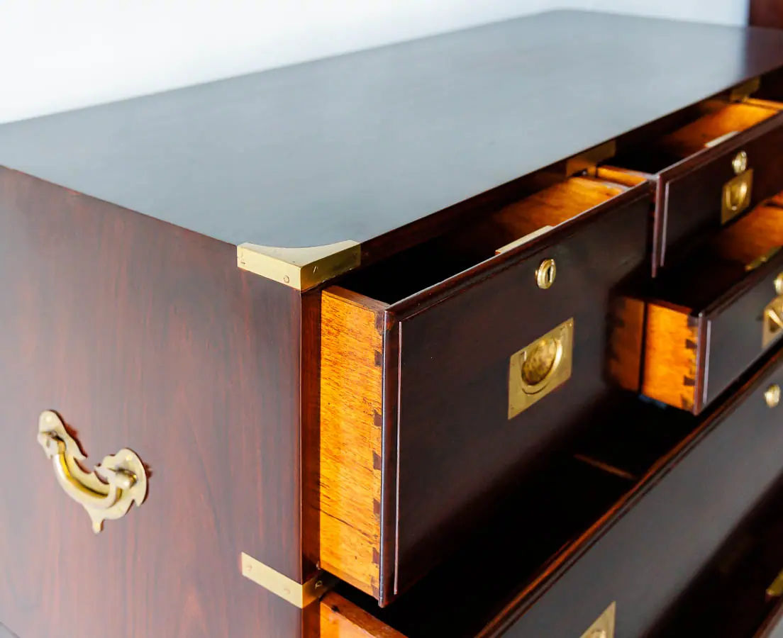 Antique Chests of Drawers - British Colonial Rosewood Campaign Chest of Drawers - The Past Perfect Collection