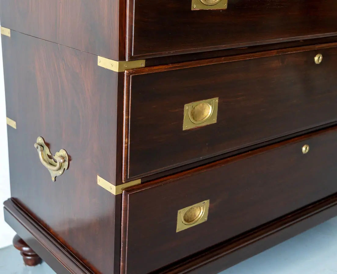 Antique Chests of Drawers - British Colonial Rosewood Campaign Chest of Drawers - The Past Perfect Collection