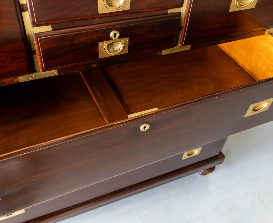 Antique Chests of Drawers - British Colonial Rosewood Campaign Chest of Drawers - The Past Perfect Collection