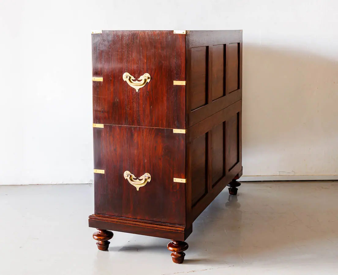 Antique Chests of Drawers - British Colonial Rosewood Campaign Chest of Drawers - The Past Perfect Collection