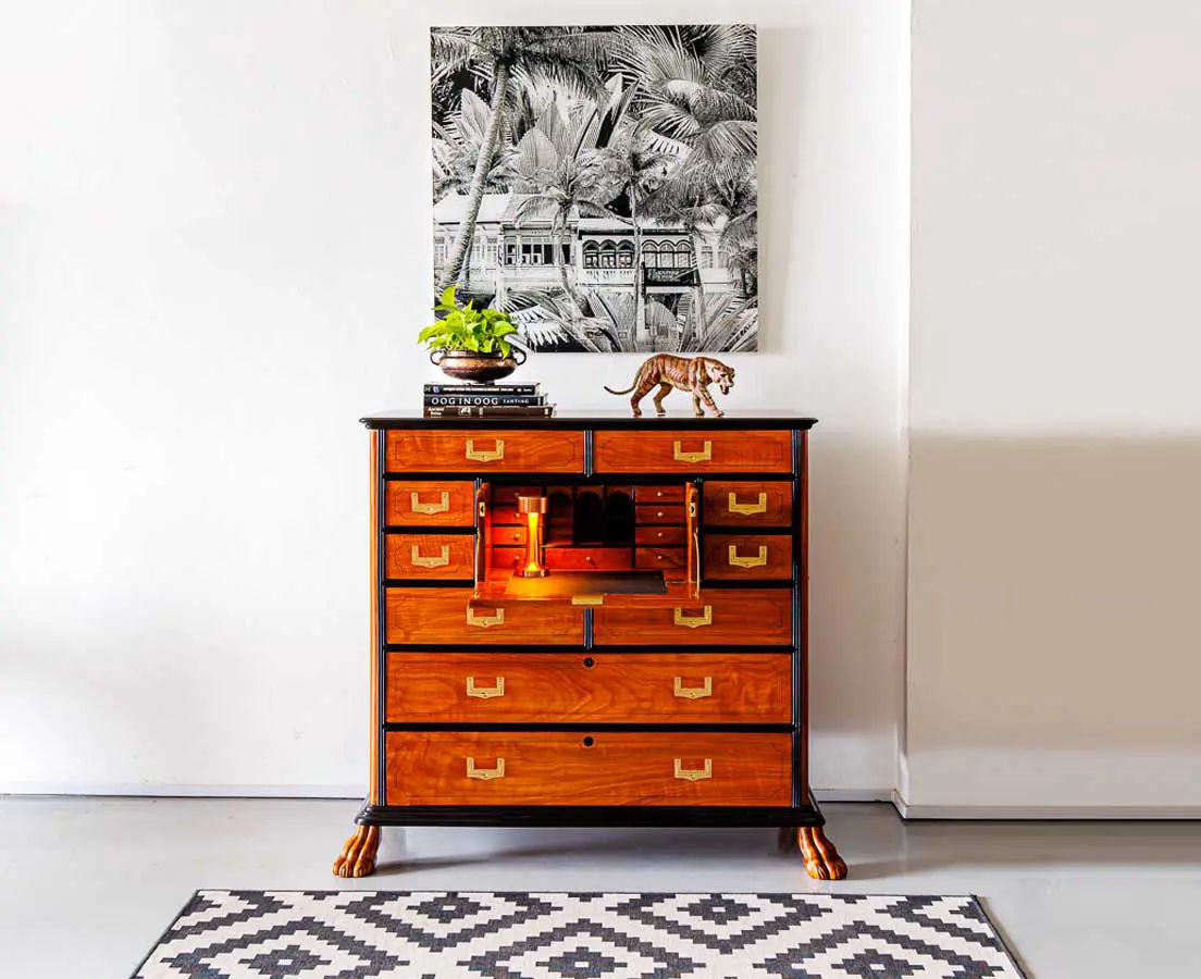 Antique Chests - British Colonial Camphor Secretaire Chest of Drawers - The Past Perfect Collection - Singapore CUP-655 12L