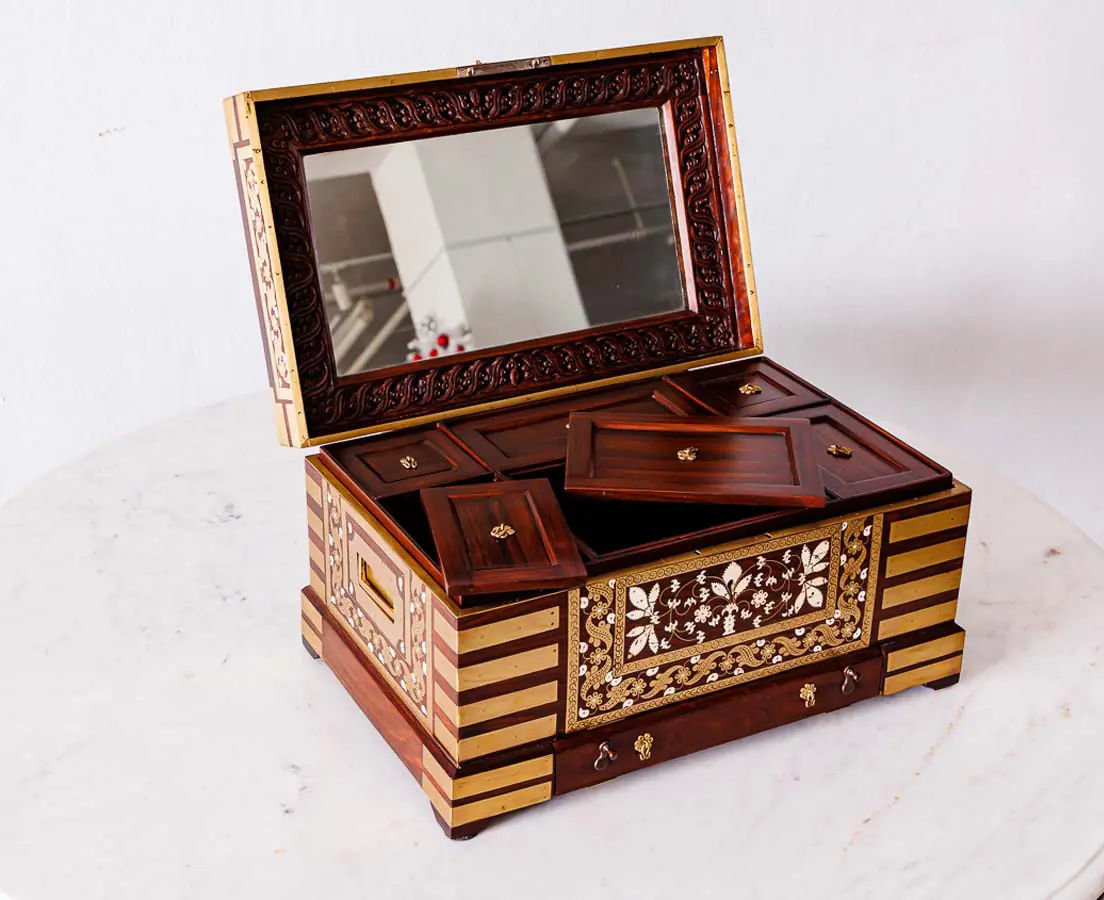 Antique Boxes - Britsih Colonial Brass Inlaid Rosewood Dressing Box - The Past Perfect Collection - Singapore
