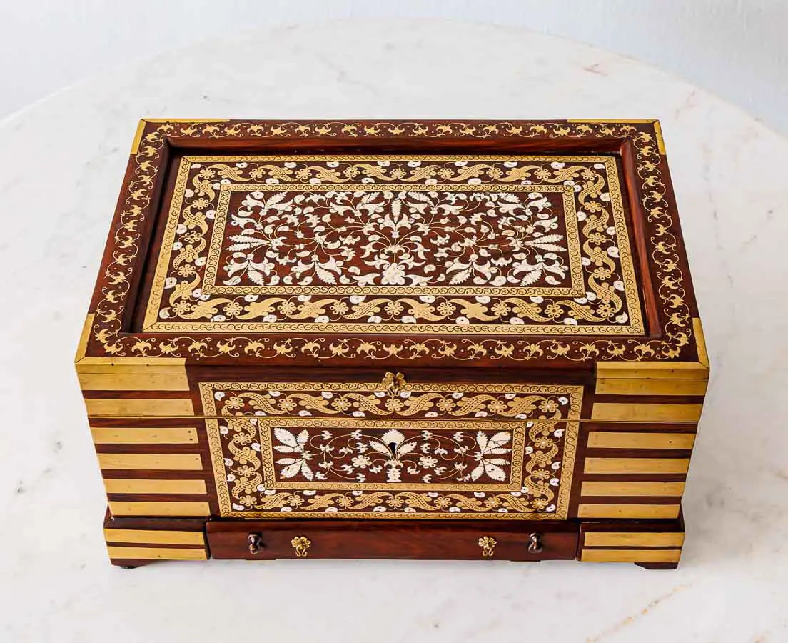 Antique Boxes - Britsih Colonial Brass Inlaid Rosewood Dressing Box - The Past Perfect Collection - Singapore