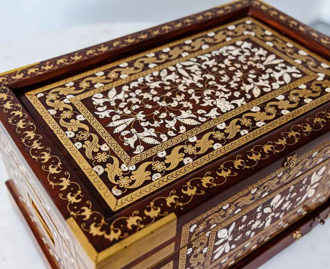 Antique Boxes - Britsih Colonial Brass Inlaid Rosewood Dressing Box - The Past Perfect Collection - Singapore