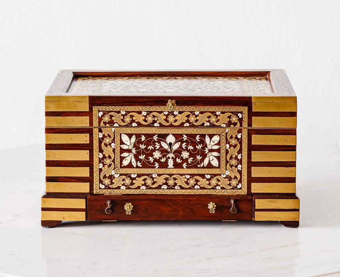 Antique Boxes - Britsih Colonial Brass Inlaid Rosewood Dressing Box - The Past Perfect Collection - Singapore