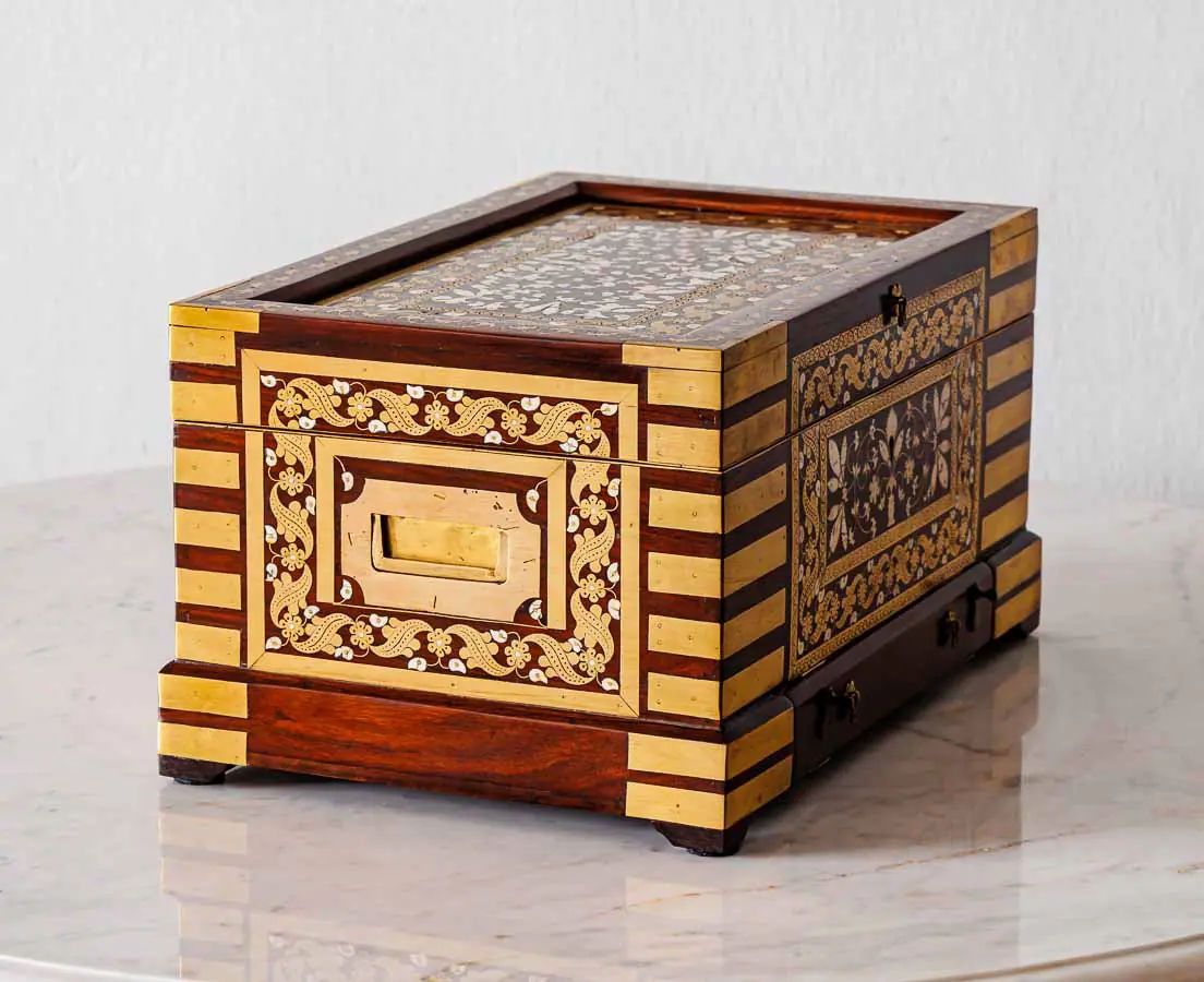Antique Boxes - Britsih Colonial Brass Inlaid Rosewood Dressing Box - The Past Perfect Collection - Singapore