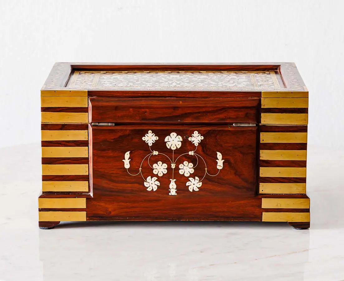 Antique Boxes - Britsih Colonial Brass Inlaid Rosewood Dressing Box - The Past Perfect Collection - Singapore