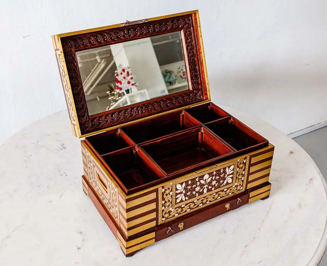Antique Boxes - Britsih Colonial Brass Inlaid Rosewood Dressing Box - The Past Perfect Collection - Singapore