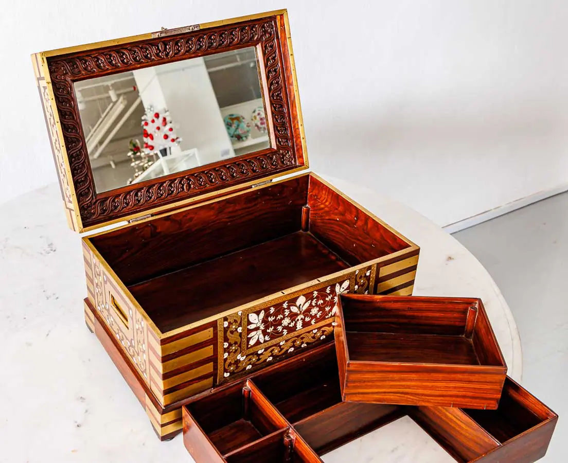 Antique Boxes - Britsih Colonial Brass Inlaid Rosewood Dressing Box - The Past Perfect Collection - Singapore