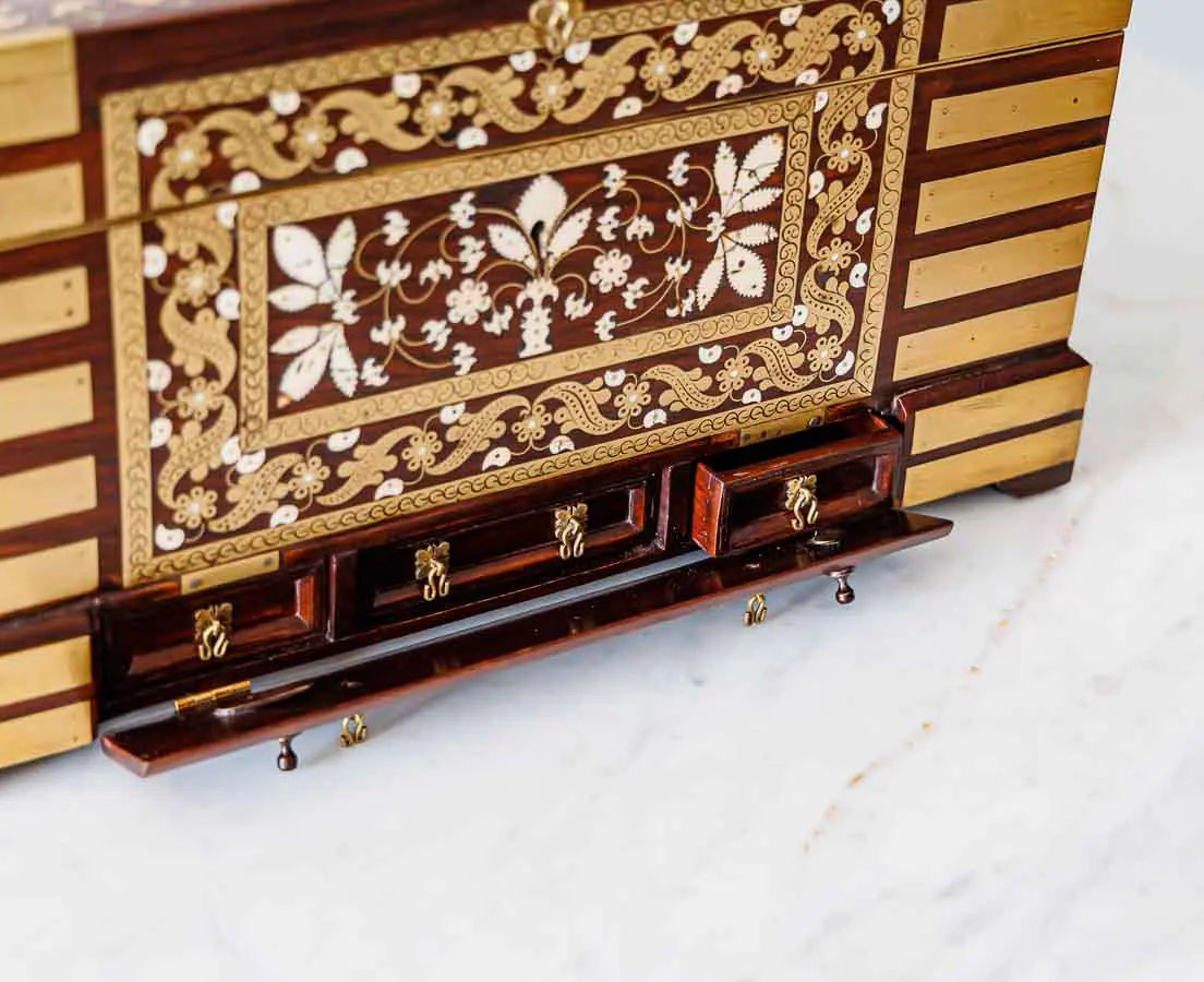 Antique Boxes - Britsih Colonial Brass Inlaid Rosewood Dressing Box - The Past Perfect Collection - Singapore