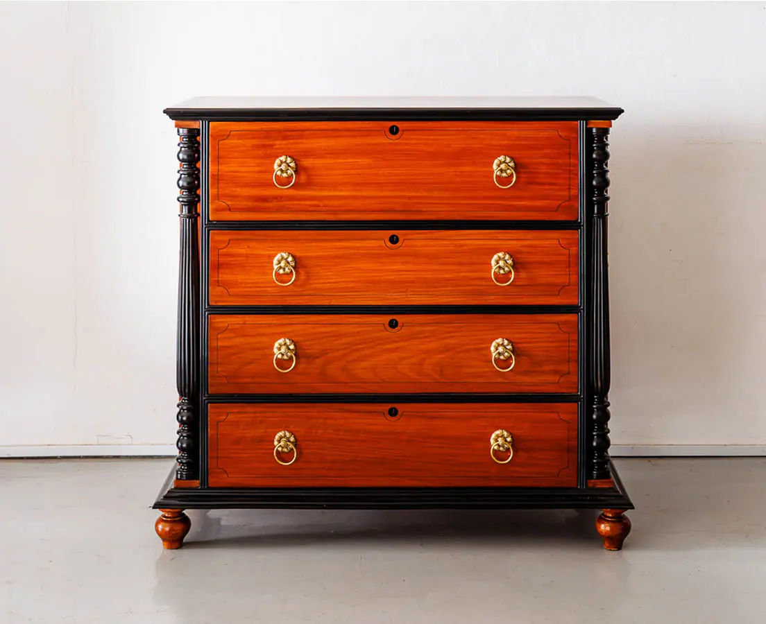 Antique Chests of Drawers - British Colonial Camphor & Ebony Secretaire Chest of Drawers - The Past Perfect Collection Singapore