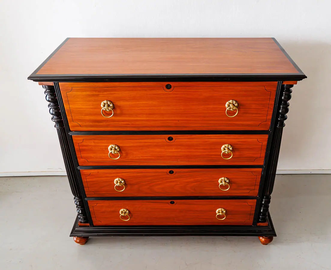 Antique Chests of Drawers - British Colonial Camphor & Ebony Secretaire Chest of Drawers - The Past Perfect Collection Singapore