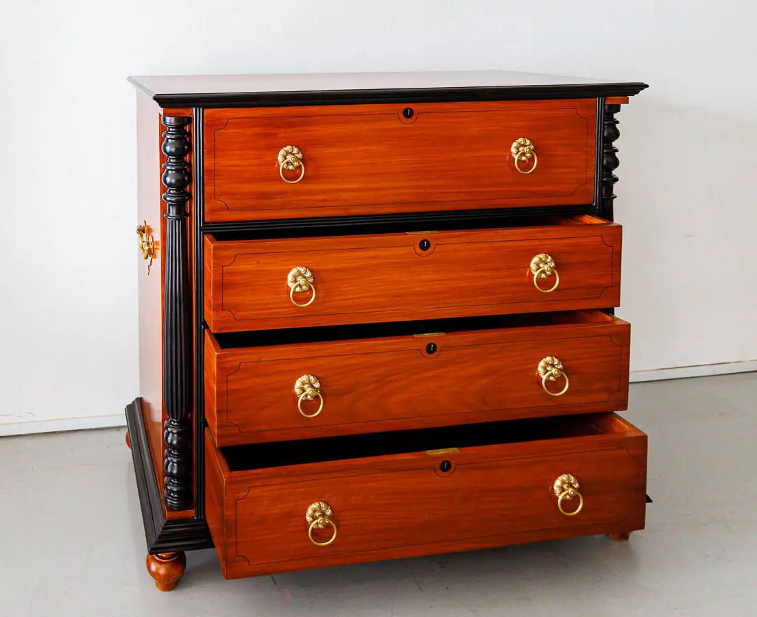 Antique Chests of Drawers - British Colonial Camphor & Ebony Secretaire Chest of Drawers - The Past Perfect Collection Singapore