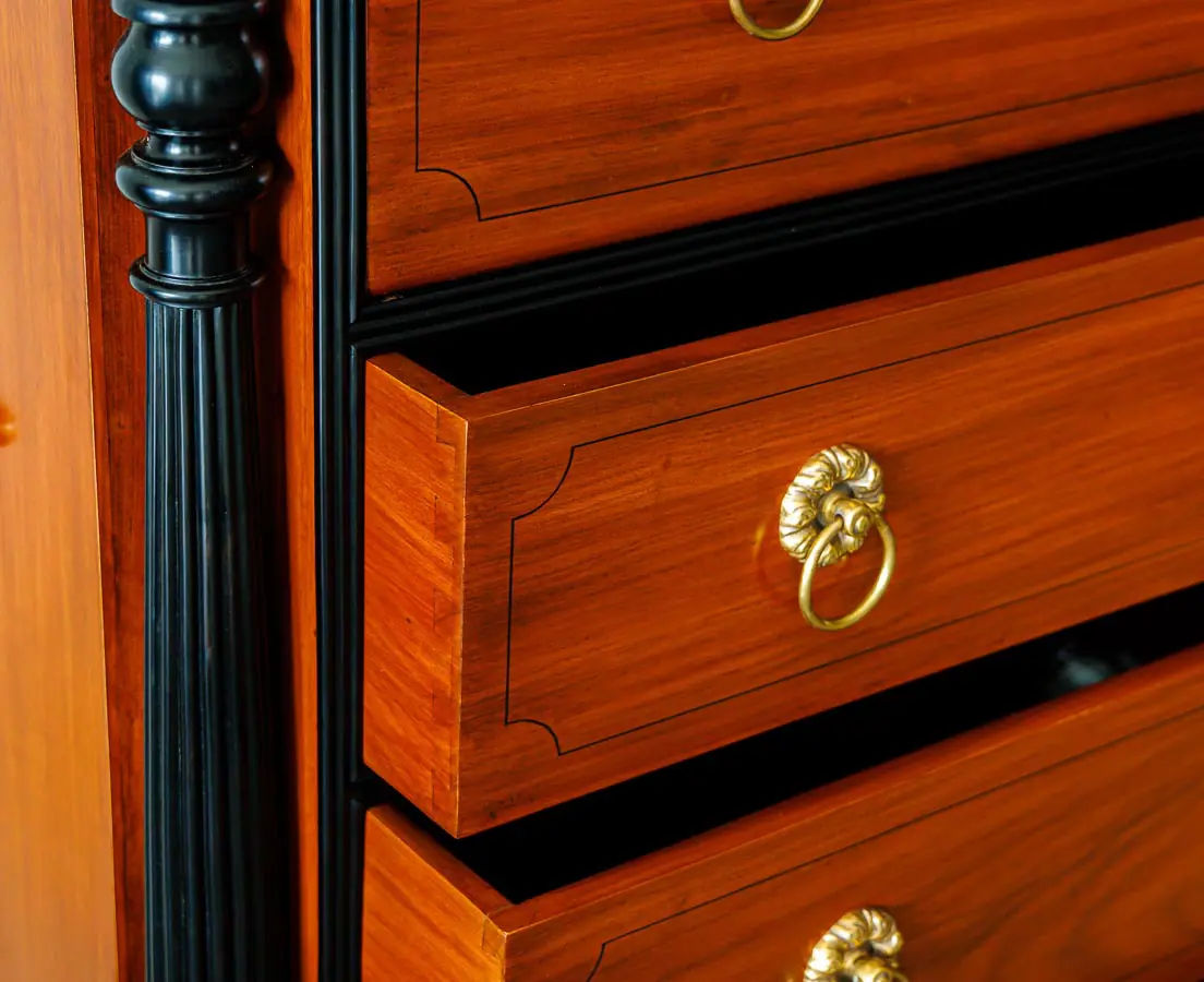 Antique Chests of Drawers - British Colonial Camphor & Ebony Secretaire Chest of Drawers - The Past Perfect Collection Singapore