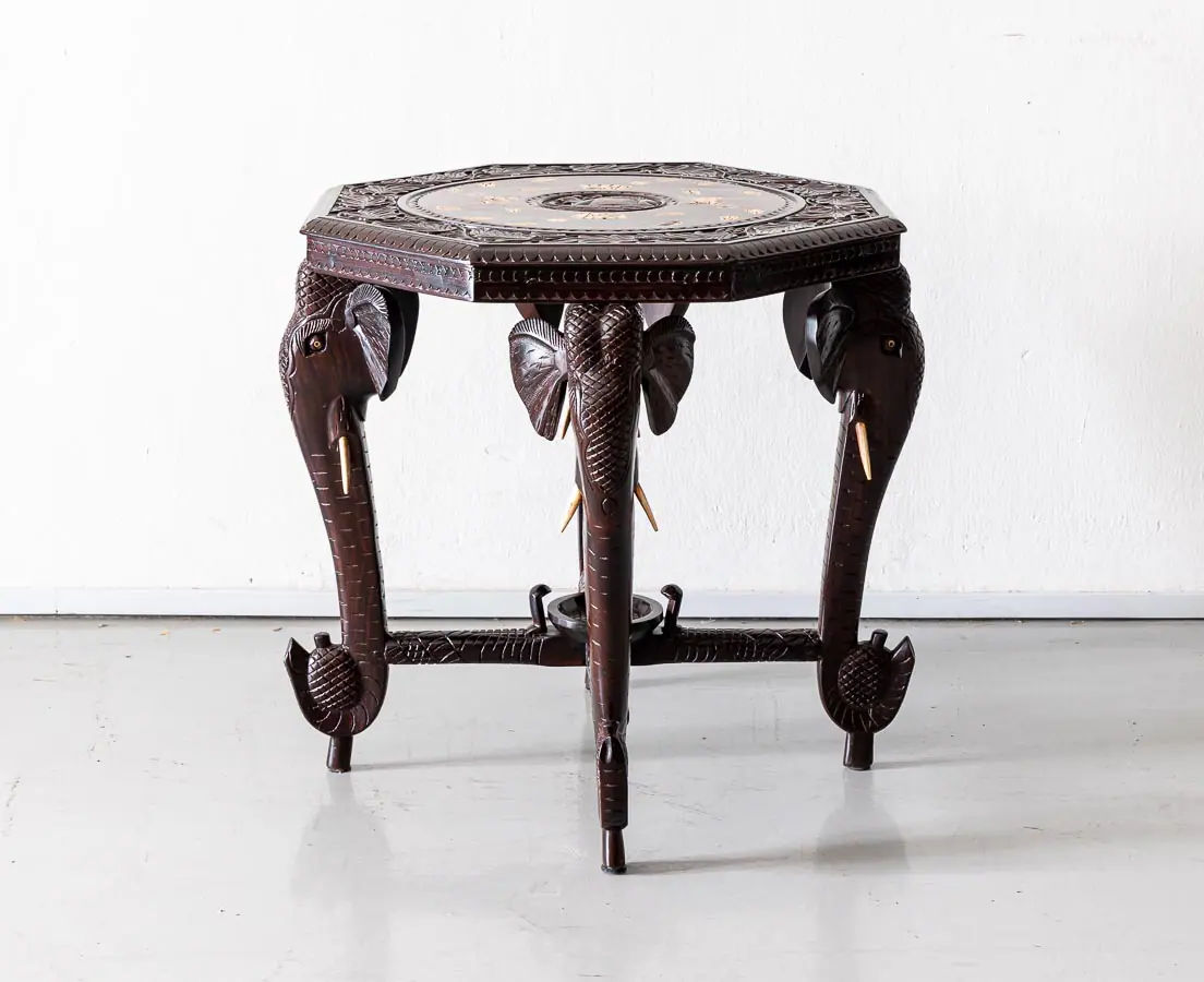Antique Side Tables - British Colonial Carved Elephant Head Table - The Past Perfect Collection - Singapore