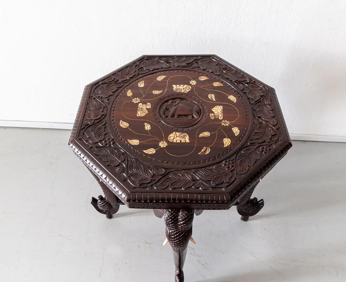 Antique Side Tables - British Colonial Carved Elephant Head Table - The Past Perfect Collection - Singapore