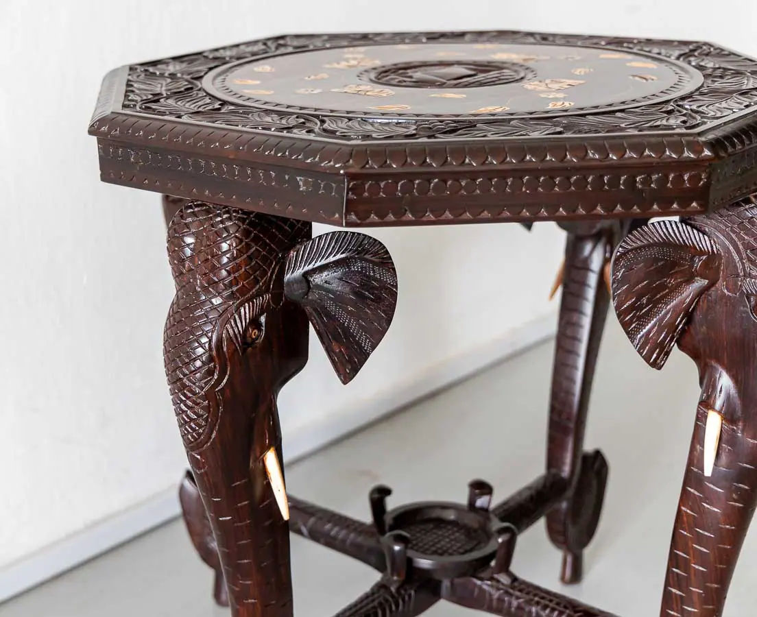 Antique Side Tables - British Colonial Carved Elephant Head Table - The Past Perfect Collection - Singapore