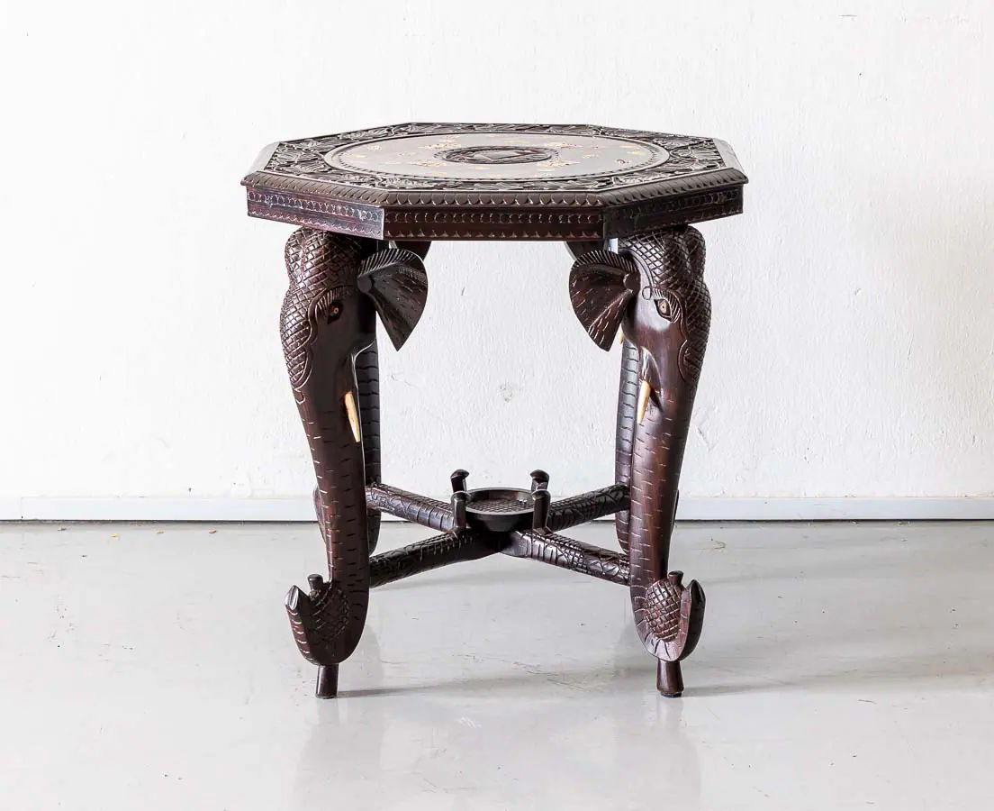 Antique Side Tables - British Colonial Carved Elephant Head Table - The Past Perfect Collection - Singapore