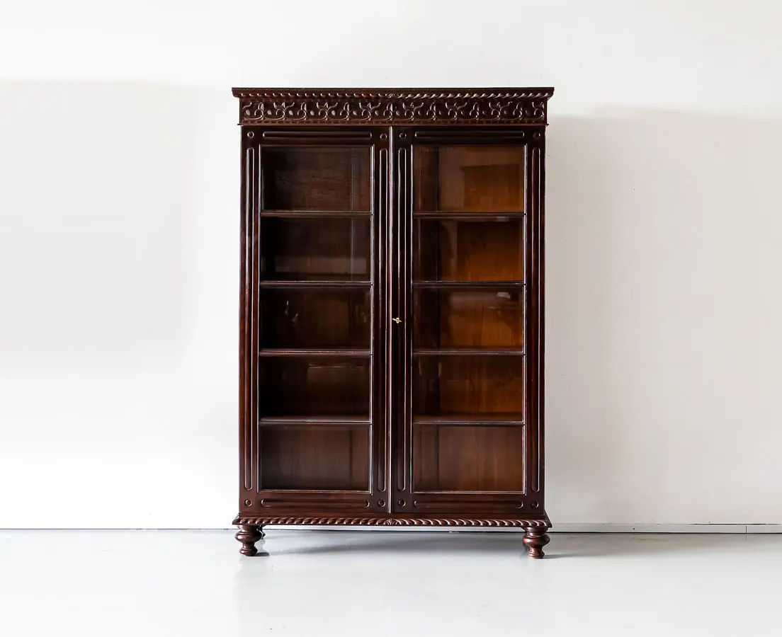 Antique Bookcases - British Colonial Rosewood Glass Front Cabinet - The Past Perfect Collection - Singapore