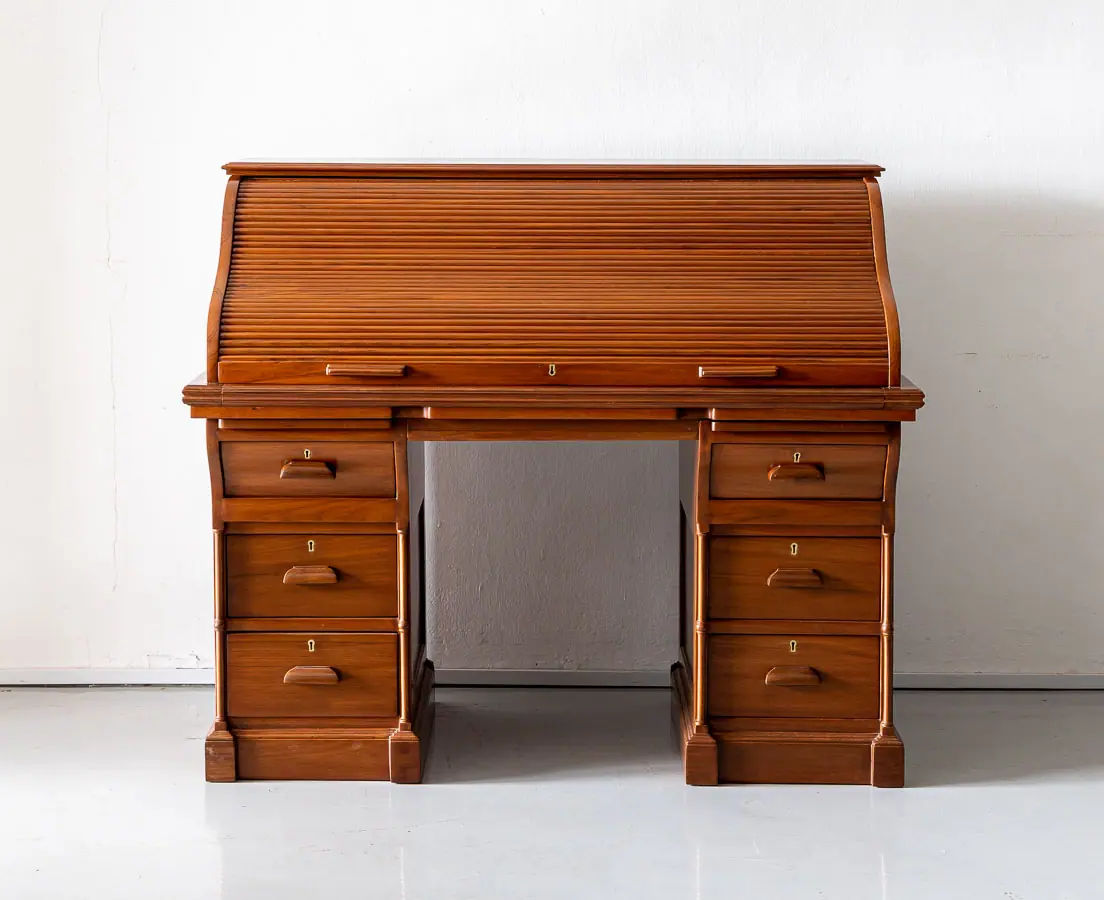 Antique Desks - British Colonial Teakwood Roll Top Desk - The Past Perfect Collection - Singapore