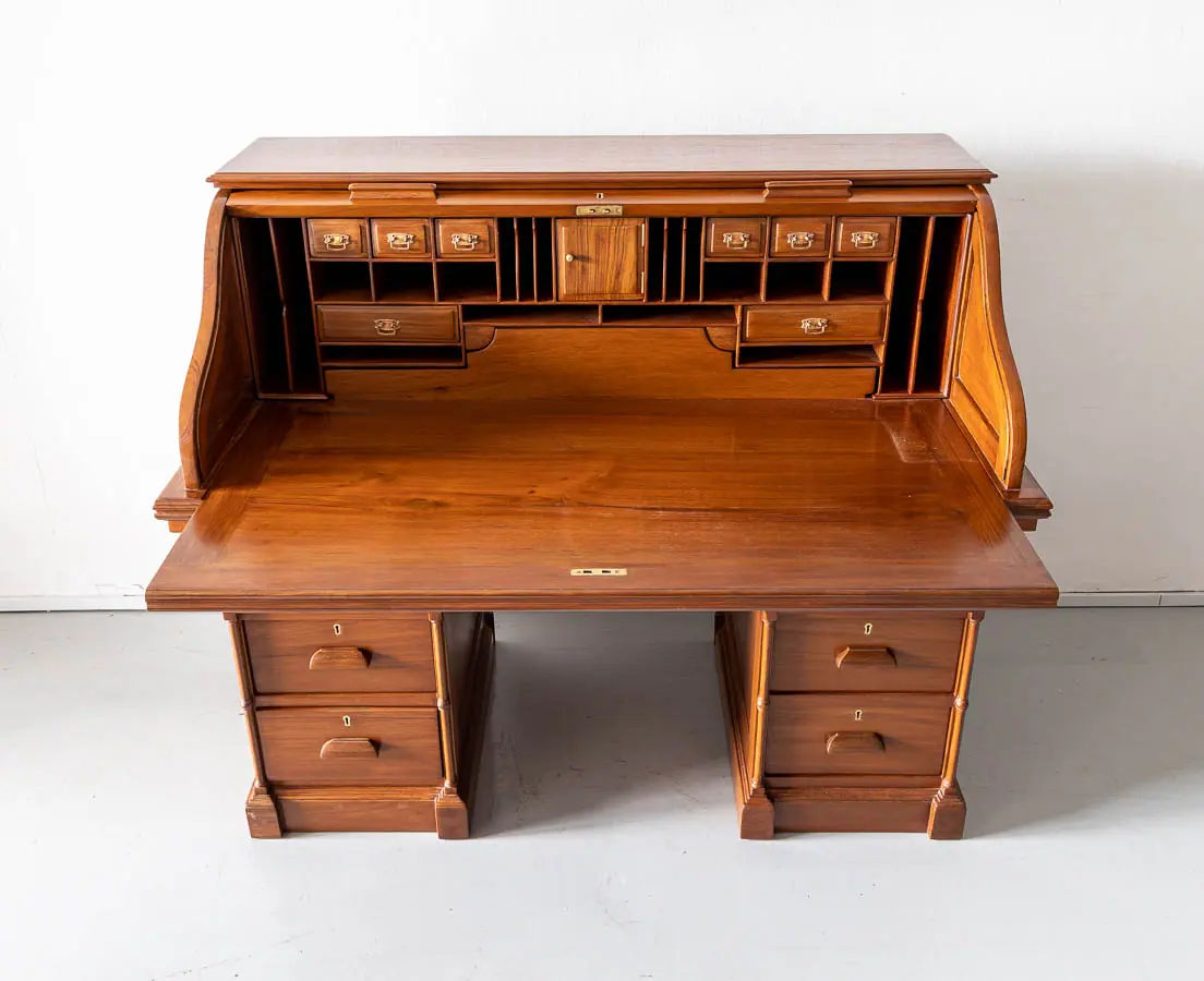 Antique Desks - British Colonial Teakwood Roll Top Desk - The Past Perfect Collection - Singapore