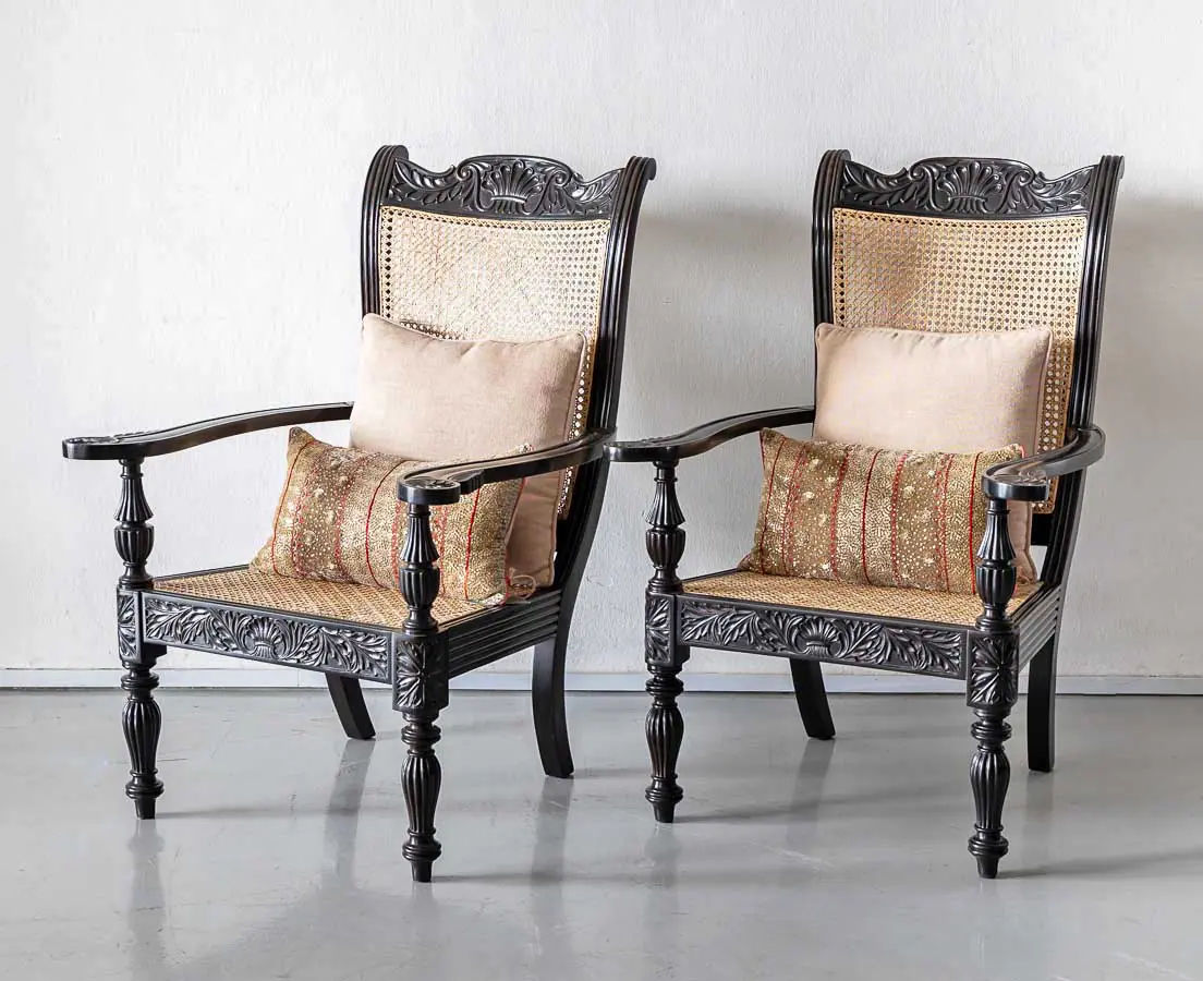 Antique Chairs - British Colonial Ebony Library Chairs - The Past Perfect Collection - Singapore