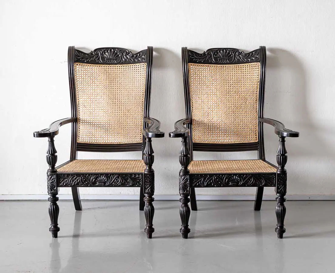 Antique Chairs - British Colonial Ebony Library Chairs - The Past Perfect Collection - Singapore