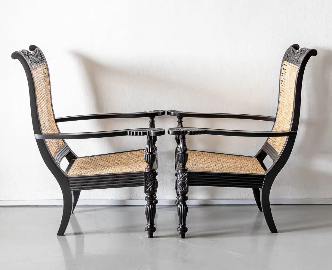 Antique Chairs - British Colonial Ebony Library Chairs - The Past Perfect Collection - Singapore
