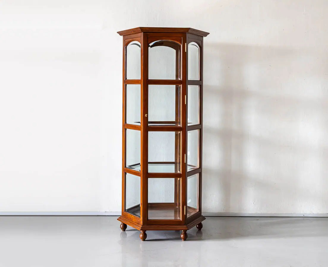 Antique Display Cabinets - British Colonial Hexagonal Display Cabinet - The Past Perfect Collection - Singapore