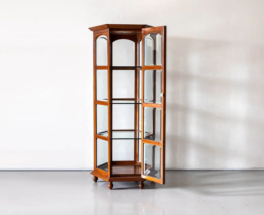 Antique Display Cabinets - British Colonial Hexagonal Display Cabinet - The Past Perfect Collection - Singapore