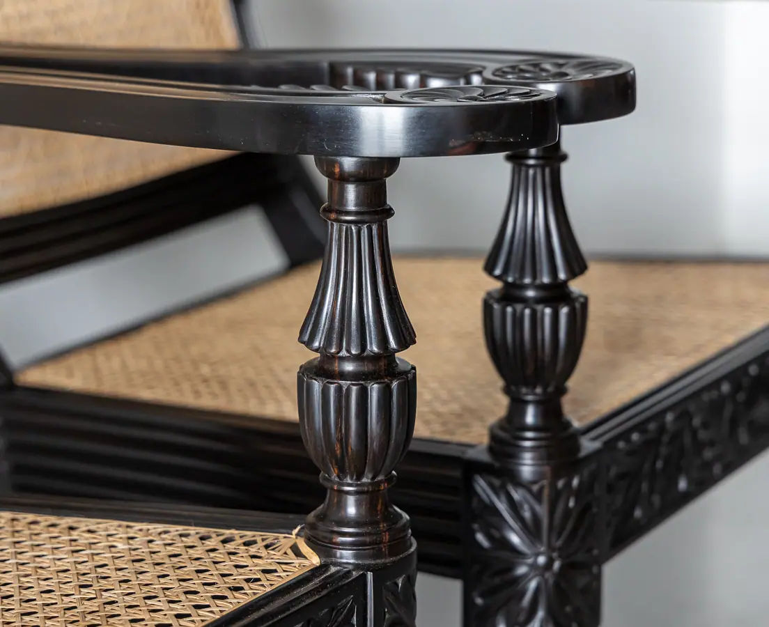 Antique Chairs - British Colonial Ebony Library Chairs - The Past Perfect Collection - Singapore