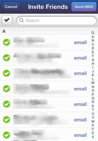 Viral loops begins by inviting contacts to try a product; screenshot of dialog box for messaging contacts.
