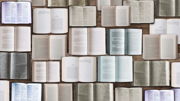 books Many bibles laid out for sharing as in the app
