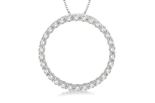 1 Ctw Round Cut Diamond Circle of Love Pendant with Chain in 14K White Gold