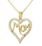 1/4 ctw 'MOM' Heart Frame Round Cut Diamond Fashion Pendant With Chain in 10K Yellow Gold