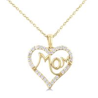 1/4 ctw 'MOM' Heart Frame Round Cut Diamond Fashion Pendant With Chain in 10K Yellow Gold