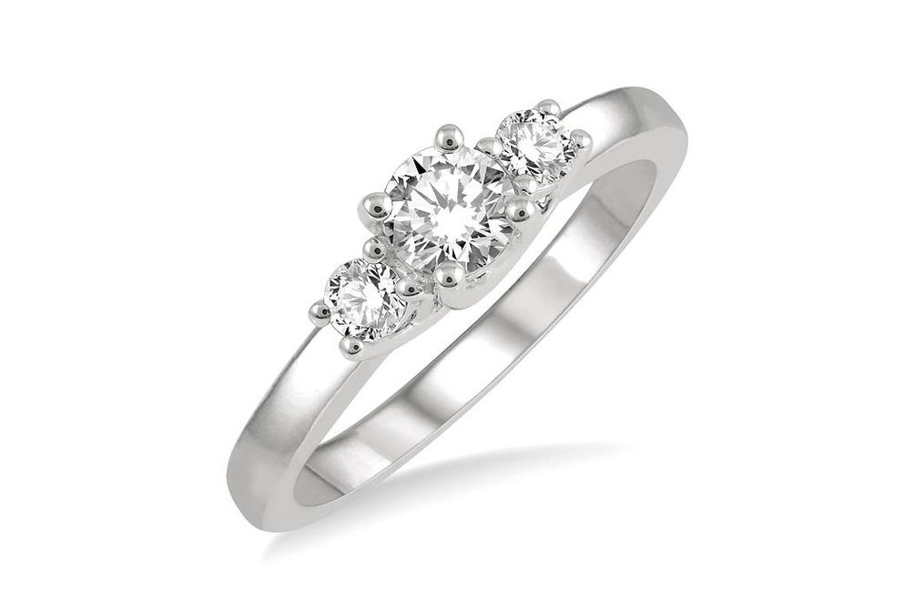1/2 ctw Round Cut Lab Grown Diamond Three-Stone Ring in 10K White Gold - Size 5