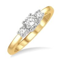 1/2 ctw Round Cut Lab Grown Diamond Three-Stone Ring in 10K Yellow and White Gold - Size 5