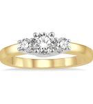 1/2 ctw Round Cut Lab Grown Diamond Three-Stone Ring in 10K Yellow and White Gold - Size 5