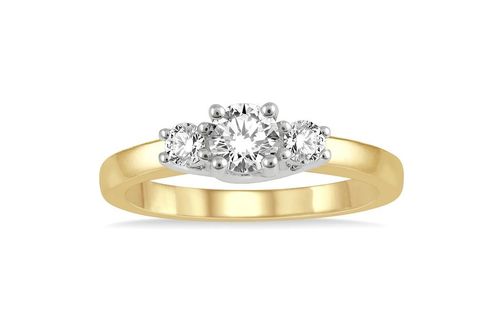 1/2 ctw Round Cut Lab Grown Diamond Three-Stone Ring in 10K Yellow and White Gold - Size 5