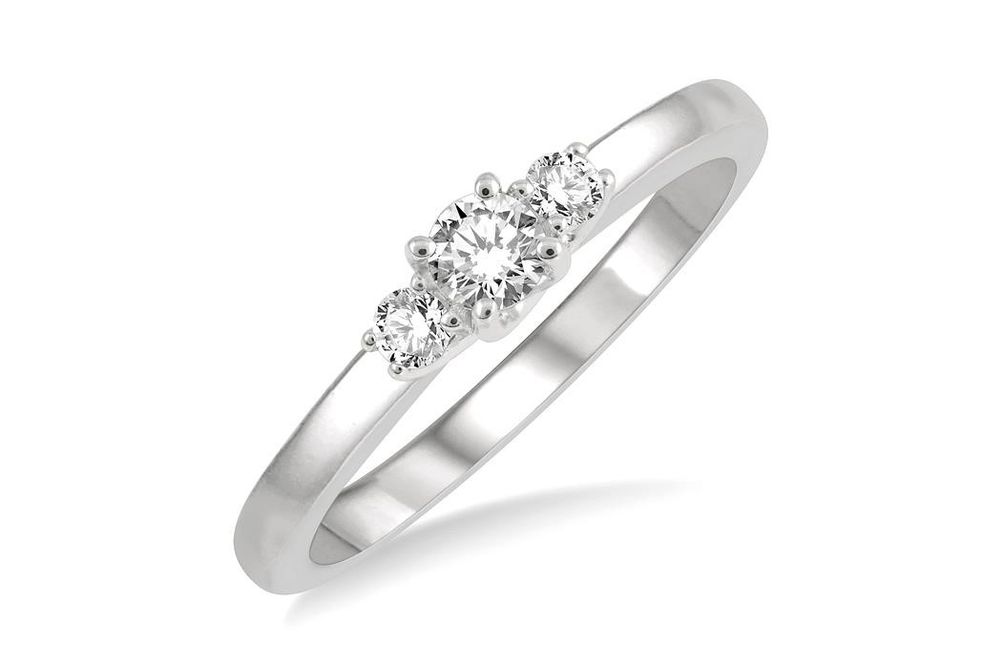 1/4 ctw Round Cut Lab Grown Diamond Three-Stone Ring in 10K White Gold - Size 5